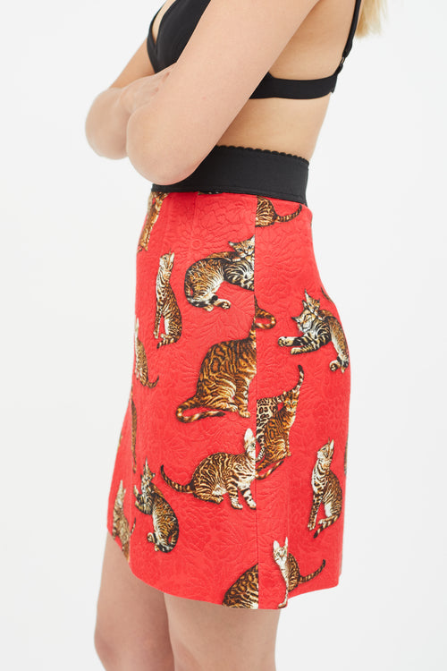 Dolce 
Gabbana Red 
Multicolour Jacquard Print Skirt