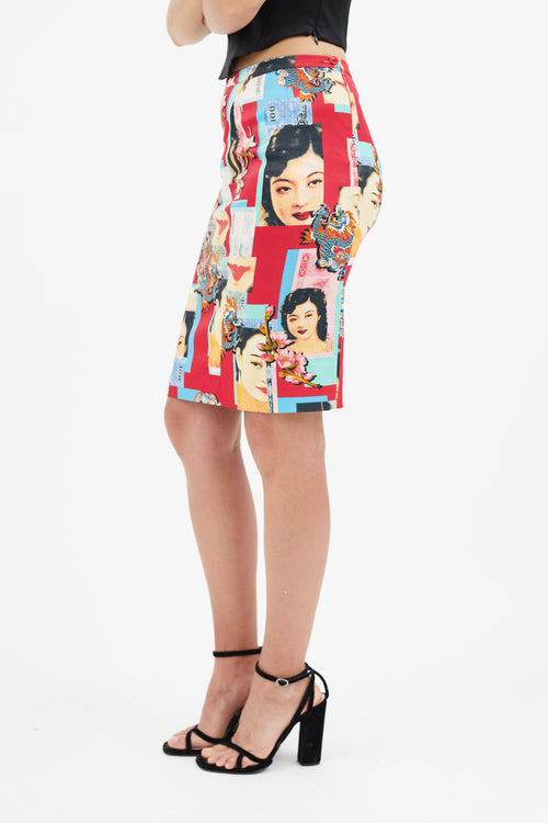 Dolce 
Gabbana Red 
Multicolour Print Skirt