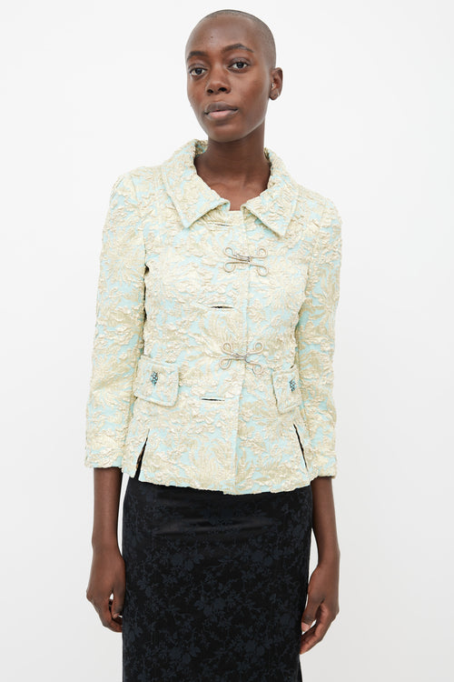 Dolce 
Gabbana Teal 
Gold Floral Brocade Jacket