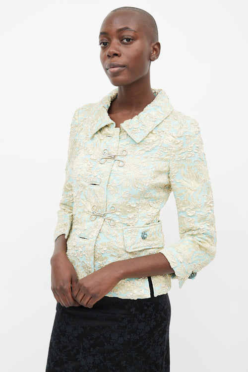 Dolce 
Gabbana Teal 
Gold Floral Brocade Jacket