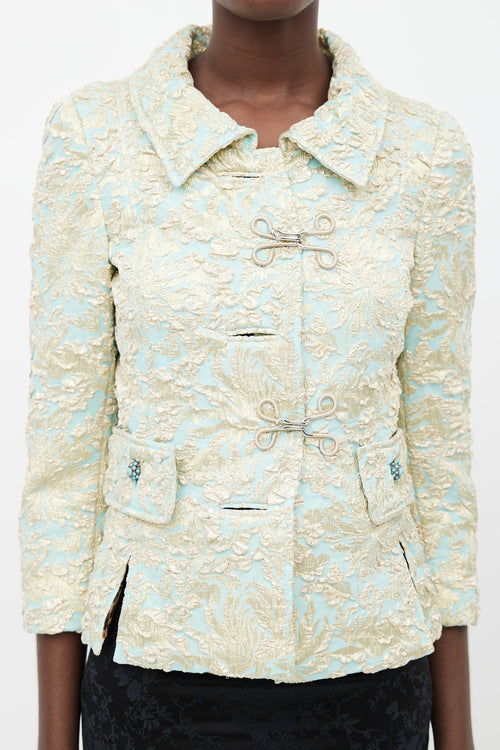 Dolce 
Gabbana Teal 
Gold Floral Brocade Jacket