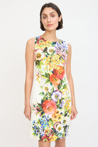 Dolce 
Gabbana White 
Multicolour Floral Jacquard Sheath Dress