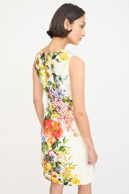 Dolce 
Gabbana White 
Multicolour Floral Jacquard Sheath Dress