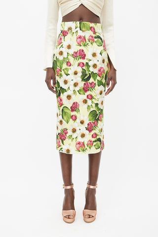 Dolce 
Gabbana Yellow 
Multicolour Floral Silk Skirt