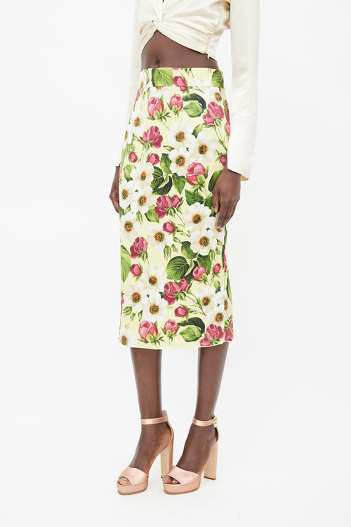 Dolce 
Gabbana Yellow 
Multicolour Floral Silk Skirt