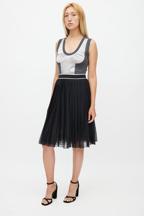 Dolce 
Gabbana Black 
White Silk Sheer Skirt