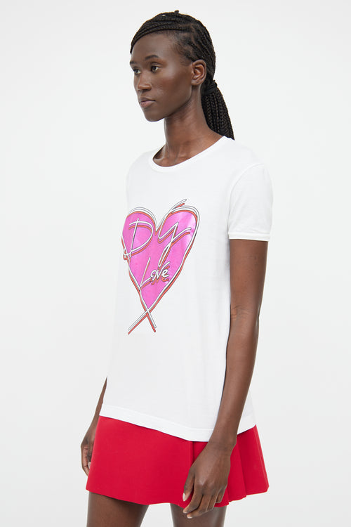 Dolce 
Gabbana Pink 
White With Love Short Sleeve Top