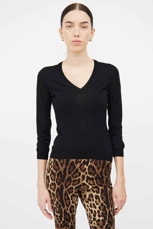 Dolce 
Gabbana Black Wool Knit V Neck Top