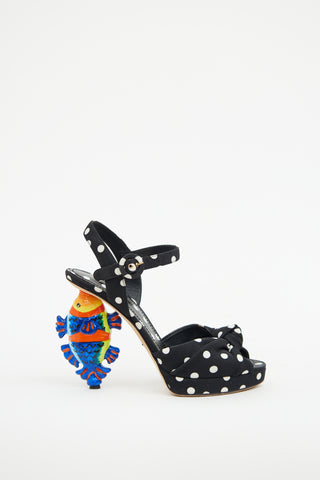 Dolce 
Gabbana Black 
Multi Tropical Polka Dot Heel