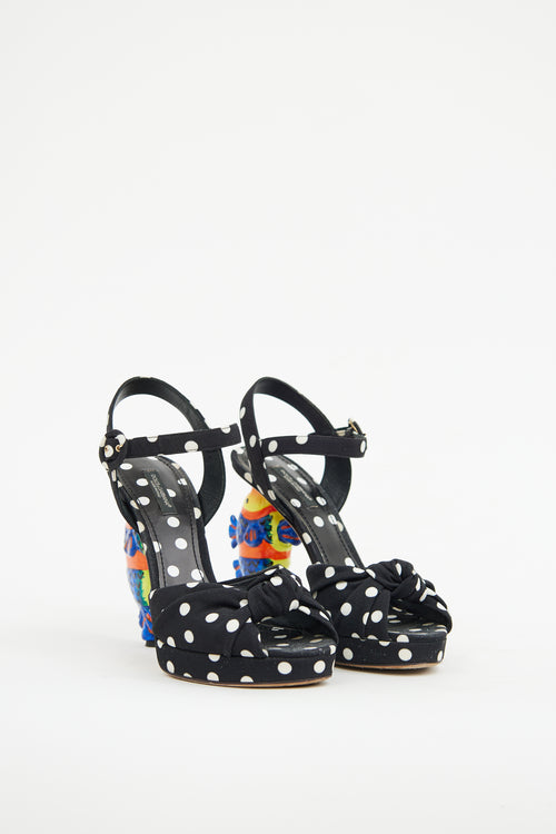 Dolce 
Gabbana Black 
Multi Tropical Polka Dot Heel