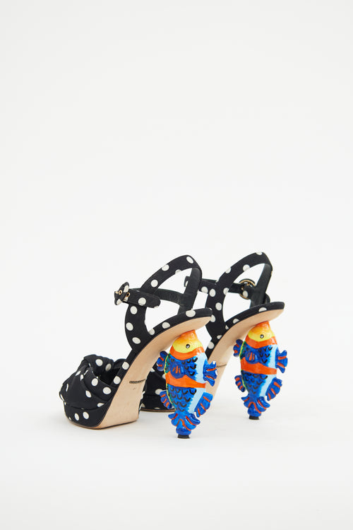 Dolce 
Gabbana Black 
Multi Tropical Polka Dot Heel