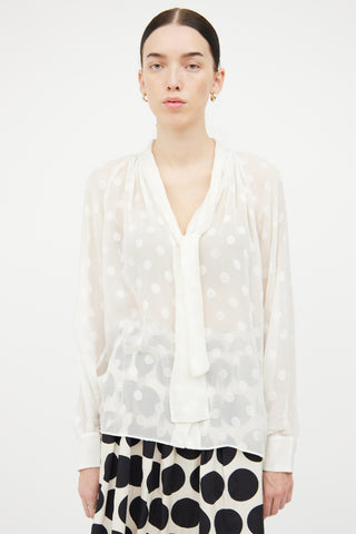 Dolce 
Gabbana Cream Sheer Button Long Sleeve Top