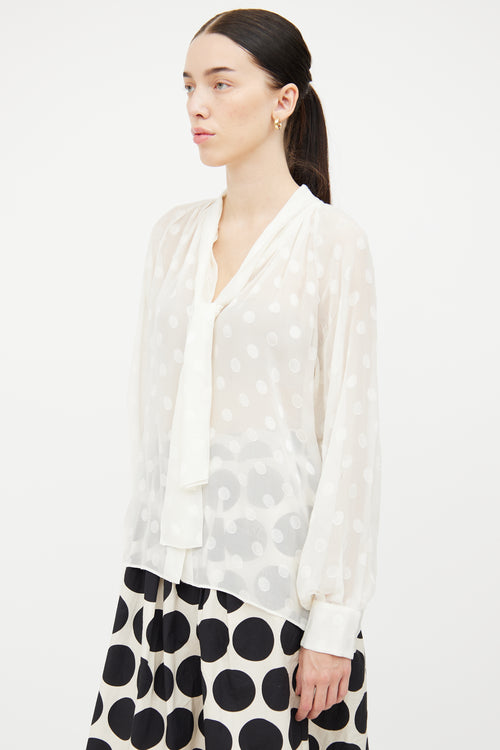 Dolce 
Gabbana Cream Sheer Button Long Sleeve Top