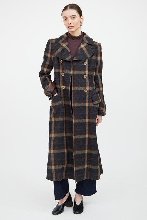 Dolce 
Gabbana Grey 
Brown Wool Plaid Double Breasted Coat