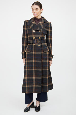 Dolce 
Gabbana Grey 
Brown Wool Plaid Double Breasted Coat