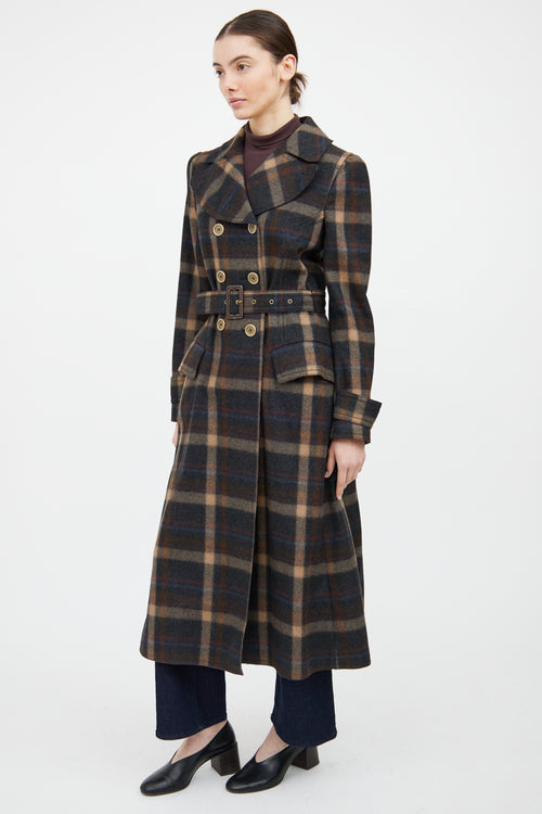 Dolce 
Gabbana Grey 
Brown Wool Plaid Double Breasted Coat