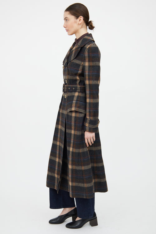 Dolce 
Gabbana Grey 
Brown Wool Plaid Double Breasted Coat