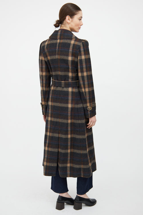 Dolce 
Gabbana Grey 
Brown Wool Plaid Double Breasted Coat