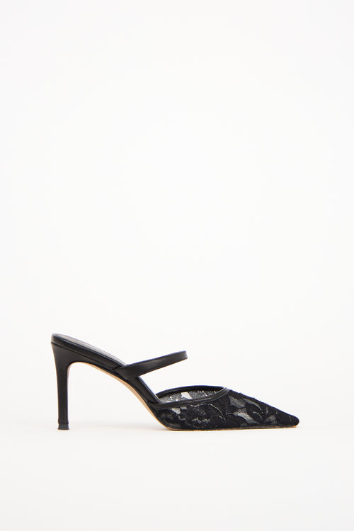 Dolce Vita Black Lace 
Leather Pointed Toe Mule