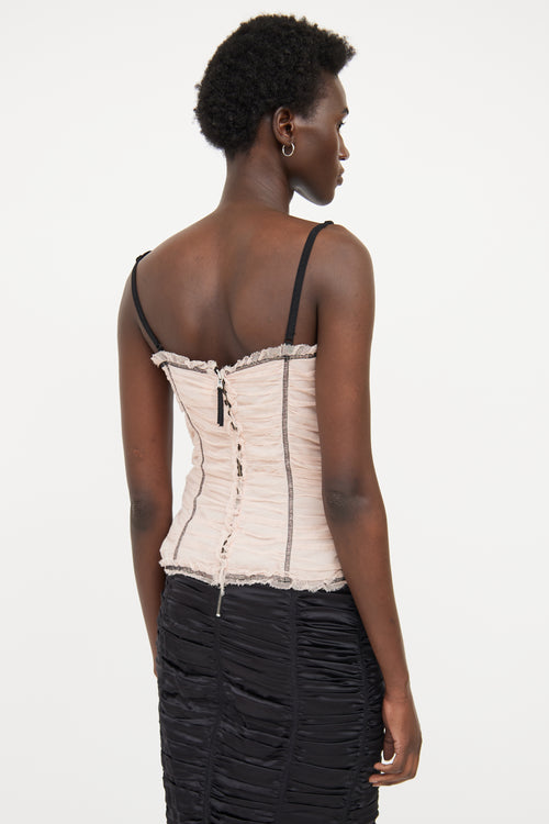 Dolce 
Gabbana Pink Mesh Black Stitch Corset Top