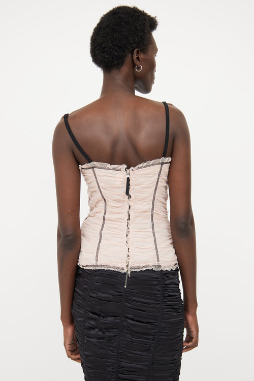 Dolce 
Gabbana Pink Mesh Black Stitch Corset Top