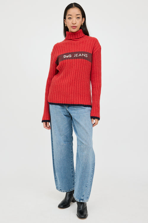 Dolce 
Gabbana Red 
White Knit Logo Turtleneck