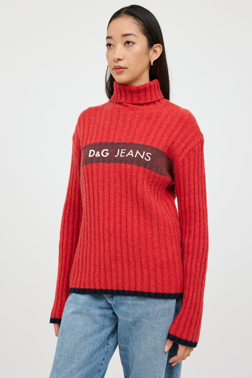 Dolce 
Gabbana Red 
White Knit Logo Turtleneck