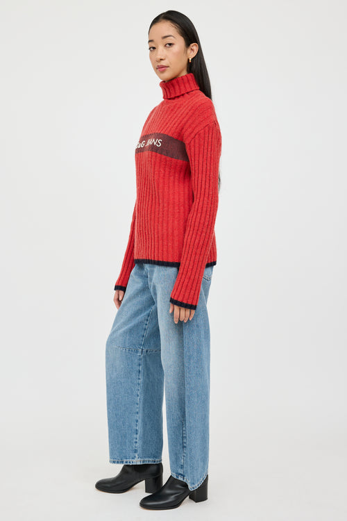 Dolce 
Gabbana Red 
White Knit Logo Turtleneck