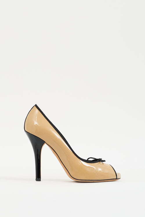 Dolce 
Gabbana D&G Beige 
Black Patent Peep Toe Pump