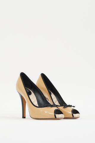 Dolce 
Gabbana D&G Beige 
Black Patent Peep Toe Pump