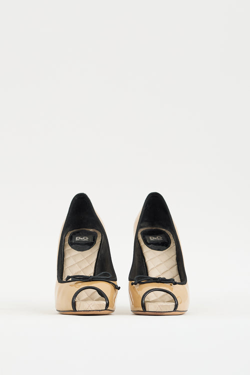 Dolce 
Gabbana D&G Beige 
Black Patent Peep Toe Pump