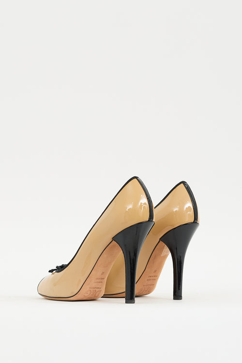 Dolce 
Gabbana D&G Beige 
Black Patent Peep Toe Pump