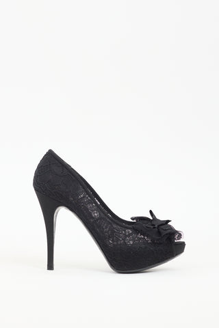 Dolce 
Gabbana Black Floral Lace Bow Platform Pump