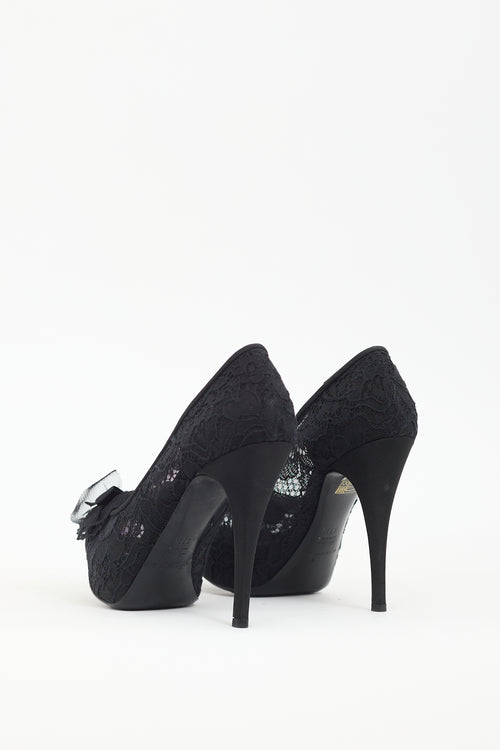 Dolce 
Gabbana Black Floral Lace Bow Platform Pump