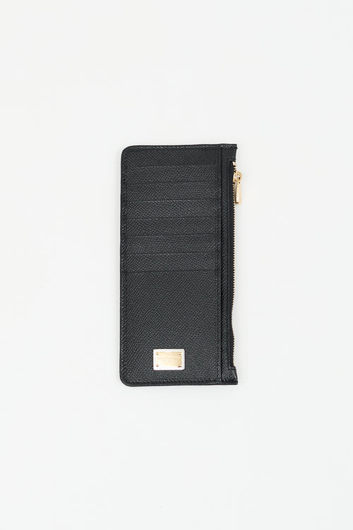 Dolce 
Gabbana Black Leather Logo Plaque Zipped Wallet