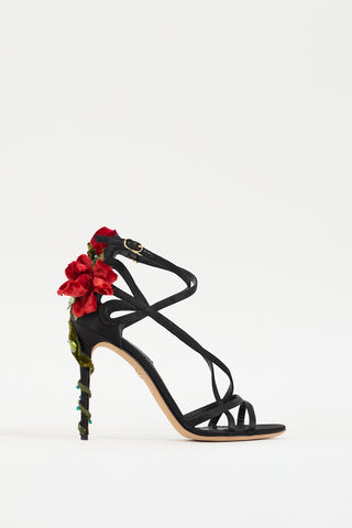 Dolce 
Gabbana Black 
Multicolour Strappy Flower Applique Heel