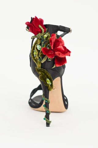 Dolce 
Gabbana Black 
Multicolour Strappy Flower Applique Heel