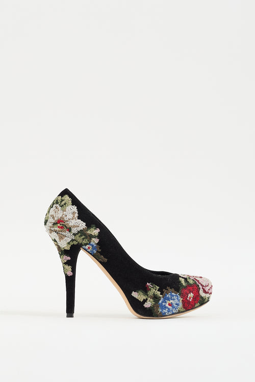 Dolce 
Gabbana Black 
Multi Suede Floral Heel