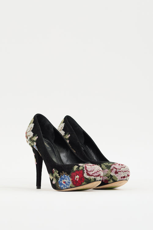 Dolce 
Gabbana Black 
Multi Suede Floral Heel