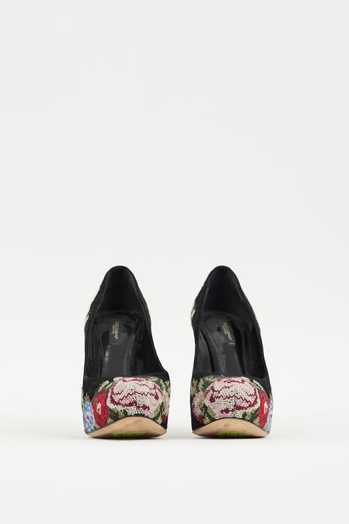 Dolce 
Gabbana Black 
Multi Suede Floral Heel