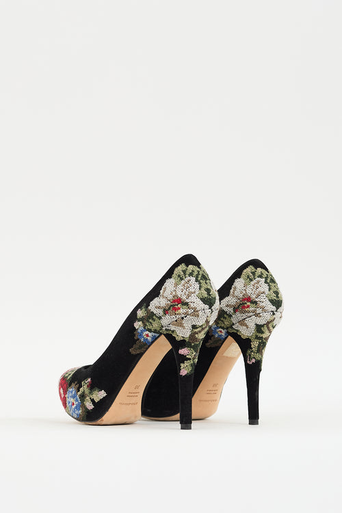 Dolce 
Gabbana Black 
Multi Suede Floral Heel