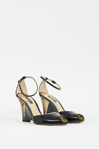 Dolce 
Gabbana Black Patent Leather D
Orsay Wedge Heel