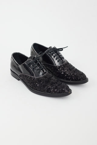 Dolce 
Gabbana Black Patent Leather 
Sequins Oxford