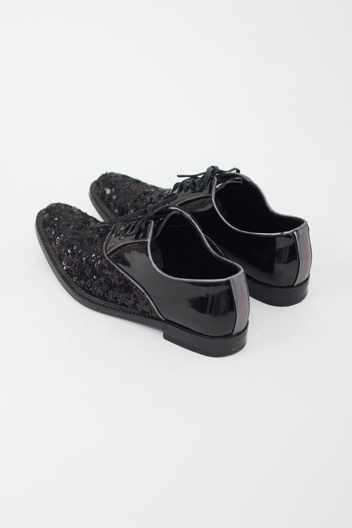 Dolce 
Gabbana Black Patent Leather 
Sequins Oxford