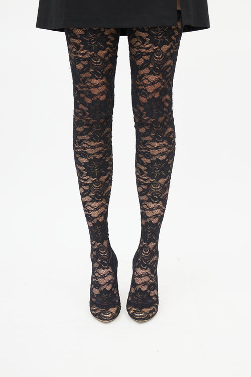 Dolce 
Gabbana Black Lace Knee High Boot