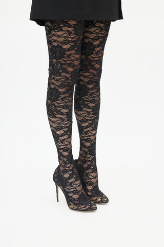 Dolce 
Gabbana Black Lace Knee High Boot