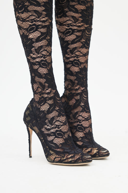 Dolce 
Gabbana Black Lace Knee High Boot