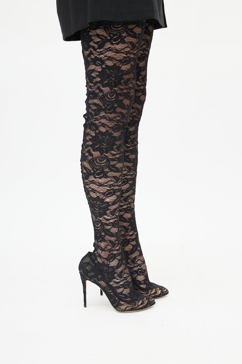 Dolce 
Gabbana Black Lace Knee High Boot