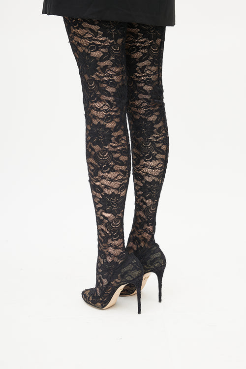 Dolce 
Gabbana Black Lace Knee High Boot