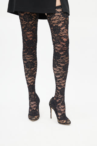 Dolce 
Gabbana Black Lace Knee High Boot